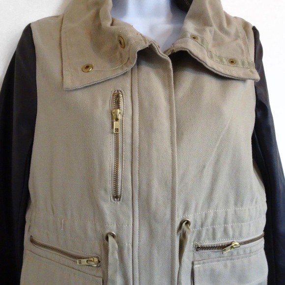 Tan jacket with chocolate leather sleeves. - Picture 2 of 8